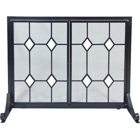 Dagan Dagan S149 Glass Diamond Design Wrought Iron Panel Screen with Doors; Black & Glass S149